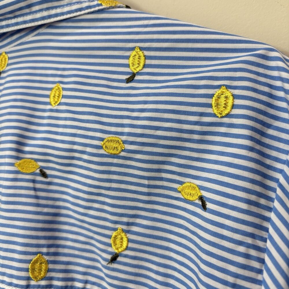 Boden Sienna Embroidered Lemons Shirt US 14 Blue Stripe Yellow Fruit Resort Prep - Picture 4 of 8